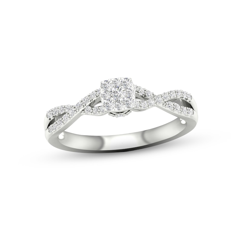 Main Image 1 of Multi-Diamond Cushion Twist Promise Ring 1/6 ct tw Sterling Silver
