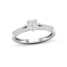 Multi-Diamond Heart Split Shank Promise Ring 1/6 ct tw Sterling Silver