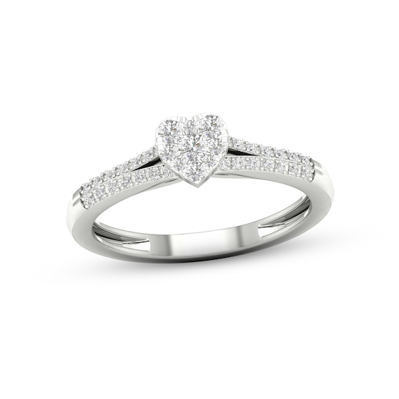 Multi-Diamond Heart Split Shank Promise Ring 1/6 ct tw Sterling Silver