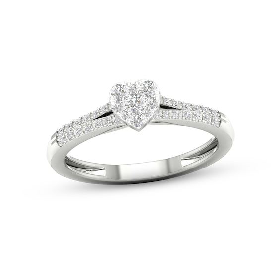 Multi-Diamond Center Heart Promise Ring 1/6 ct tw Round-cut Sterling Silver