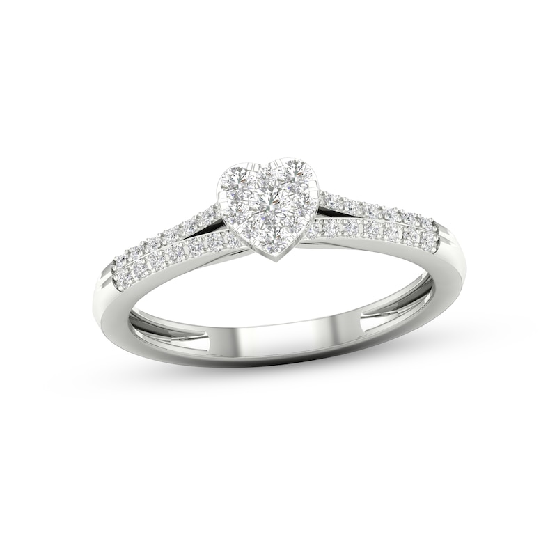 Main Image 1 of Multi-Diamond Heart Split Shank Promise Ring 1/6 ct tw Sterling Silver
