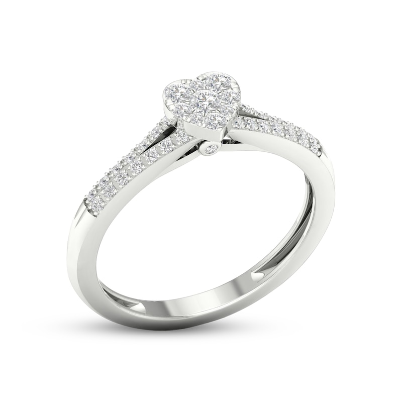 Main Image 2 of Multi-Diamond Heart Split Shank Promise Ring 1/6 ct tw Sterling Silver