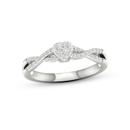 Multi-Diamond Heart Twist Promise Ring 1/6 ct tw Sterling Silver