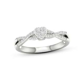 Multi-Diamond Heart Twist Promise Ring 1/6 ct tw Sterling Silver