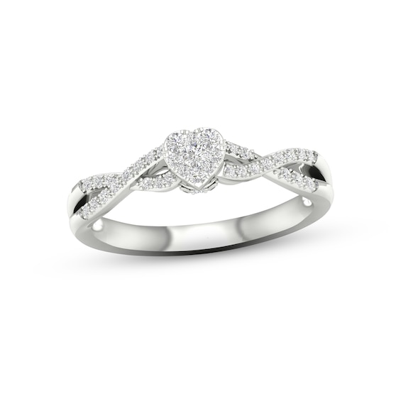 Multi-Diamond Heart Twist Promise Ring 1/6 ct tw Sterling Silver