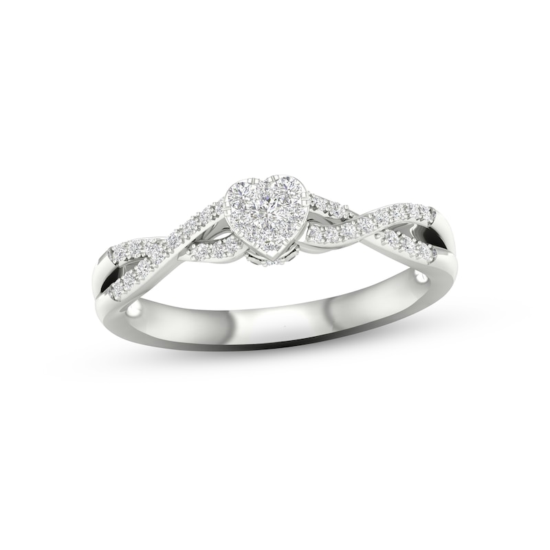 Main Image 1 of Multi-Diamond Heart Twist Promise Ring 1/6 ct tw Sterling Silver