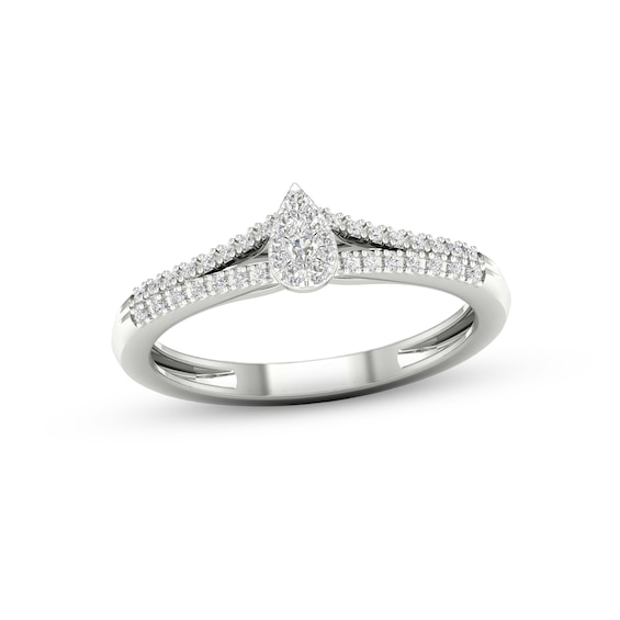 Multi-Diamond Teardrop Promise Ring 1/6 ct tw Sterling Silver