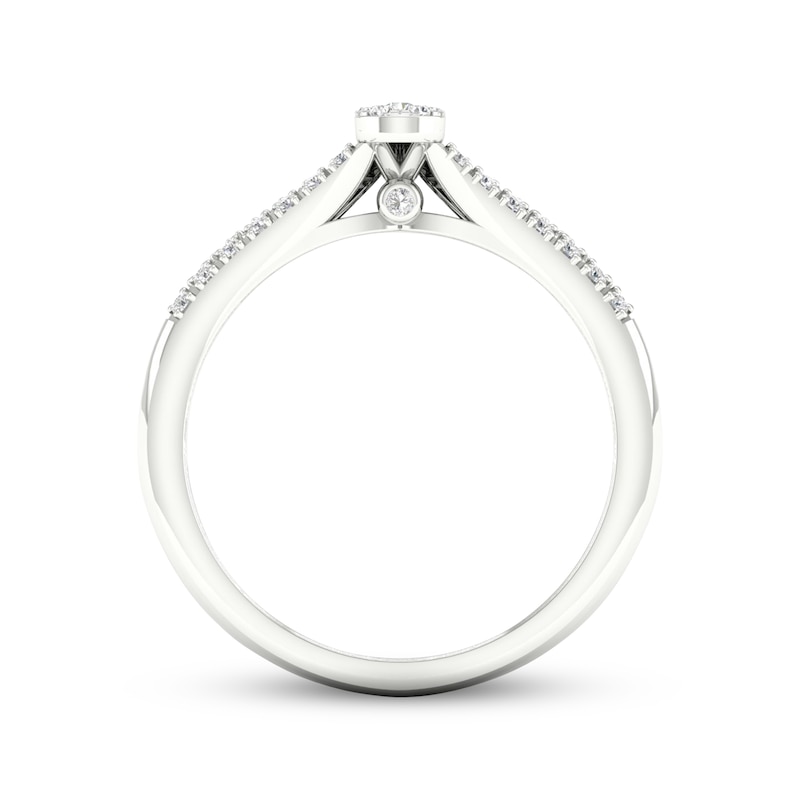 Multi-Diamond Center Pear Promise Ring 1/6 ct tw Round-cut Sterling Silver