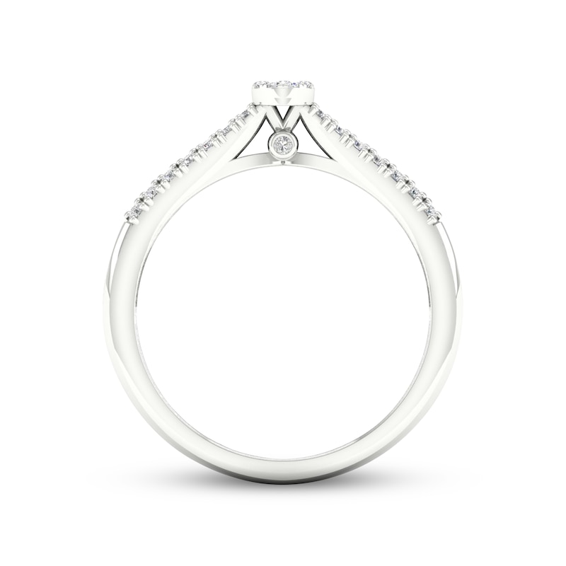 Multi-Diamond Center Oval Promise Ring 1/6 ct tw Round-cut Sterling Silver