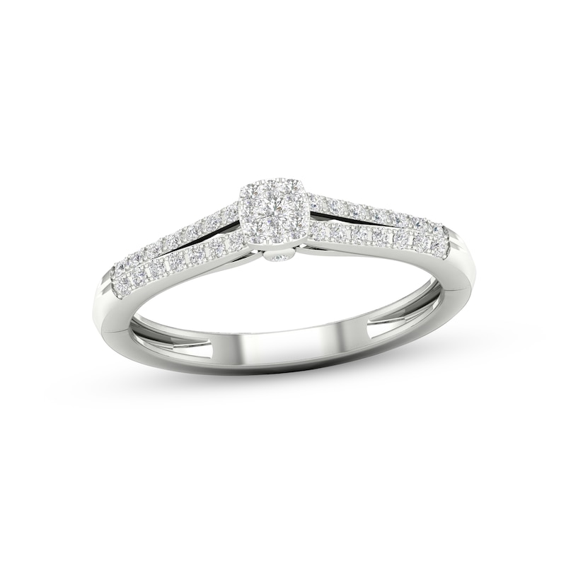Multi-Diamond Center Cushion Promise Ring 1/6 ct tw Round-cut Sterling Silver