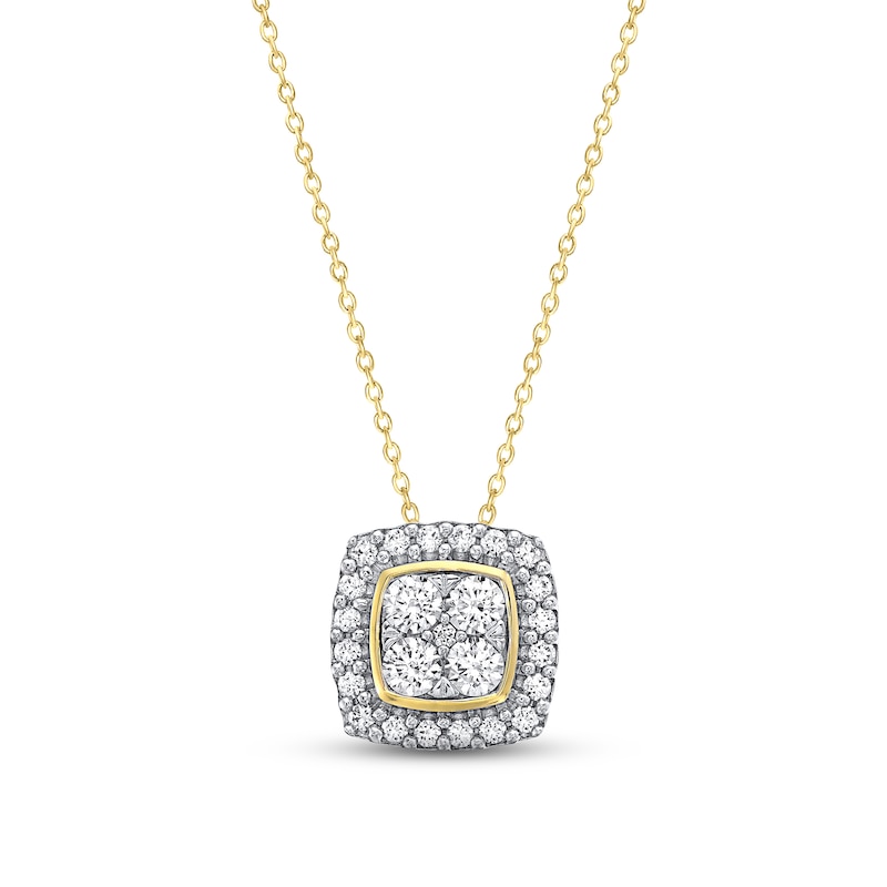 Lab-Created Diamonds by KAY Cushion Frame Necklace 1/2 ct tw 14K Yellow Gold 18"