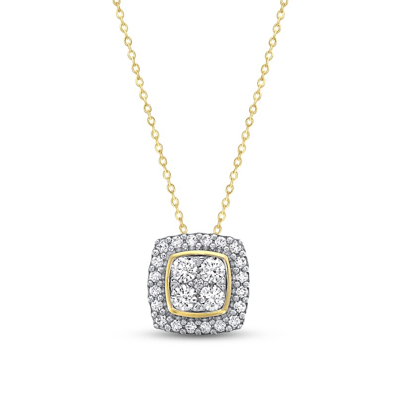 Lab-Created Diamonds by KAY Cushion Frame Necklace 1/2 ct tw 14K Yellow Gold 18"