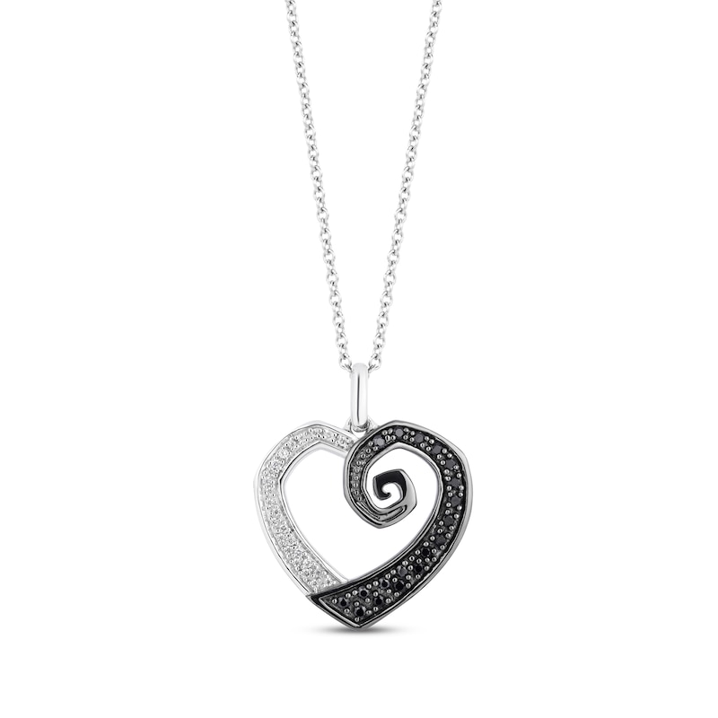 Disney Treasures The Nightmare Before Christmas Black & White Diamond Heart Necklace 1/5 ct tw Sterling Silver 17"
