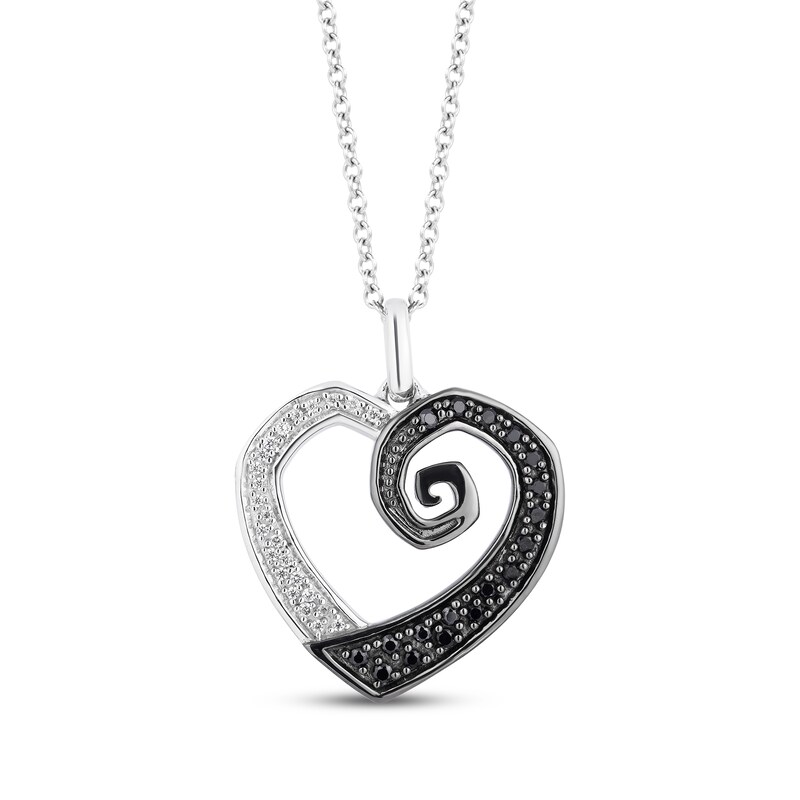 Disney Treasures The Nightmare Before Christmas Black & White Diamond Heart Necklace 1/5 ct tw Sterling Silver 17"