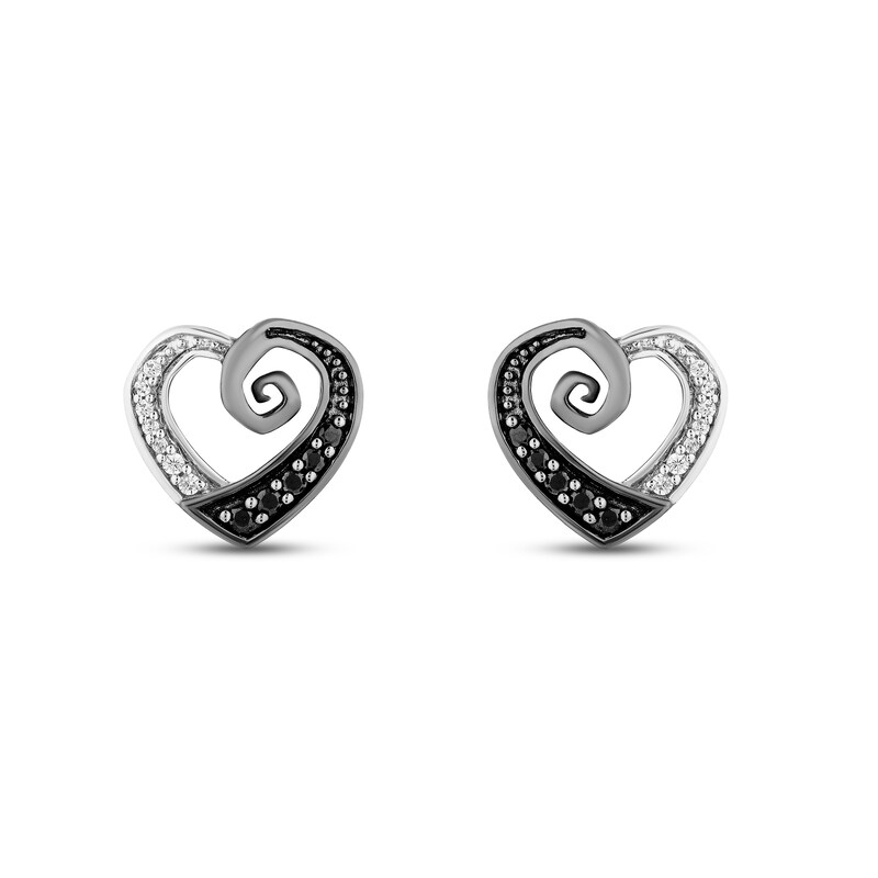 Disney Treasures The Nightmare Before Christmas Black & White Diamond Heart Earrings 1/6 ct tw Sterling Silver