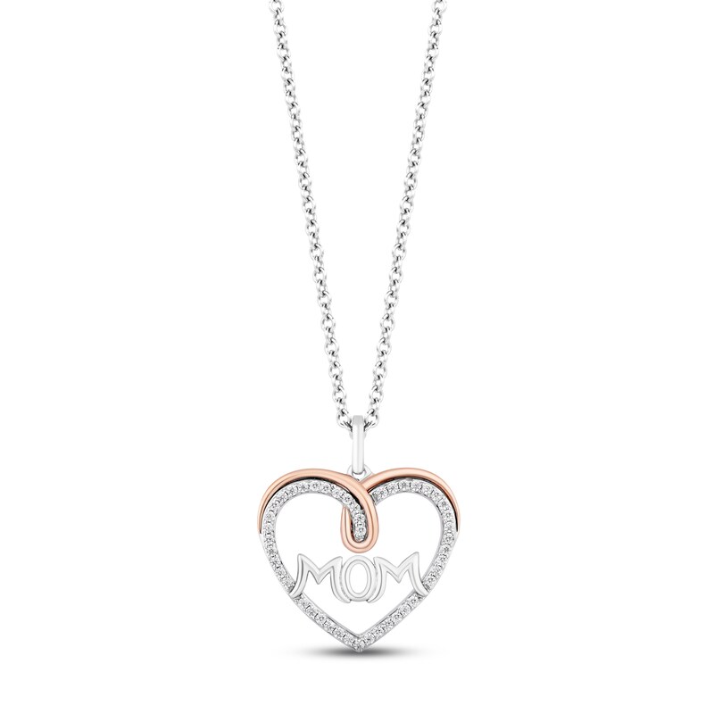 Hallmark Diamonds Heart "Mom" Necklace 1/5 ct tw Sterling Silver & 10K Rose Gold 18"