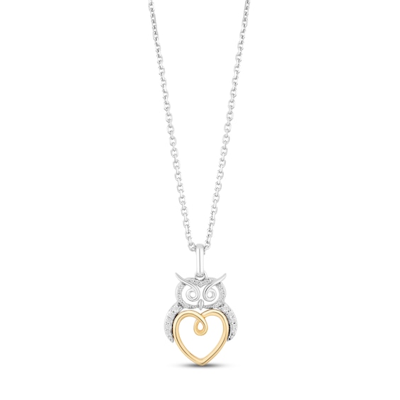 Kay Hallmark Diamonds Owl Heart Necklace 1/10 ct tw Sterling Silver & 10K Yellow Gold 18"