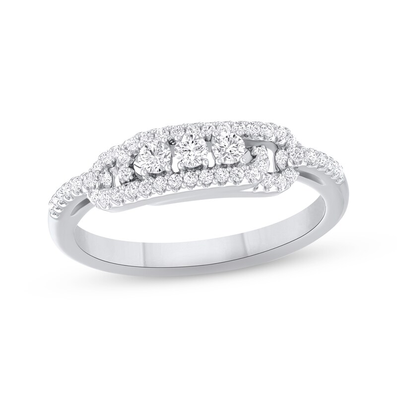 Main Image 1 of Diamond Three-Stone Ring 1/3 ct tw Round-cut 10K White Gold