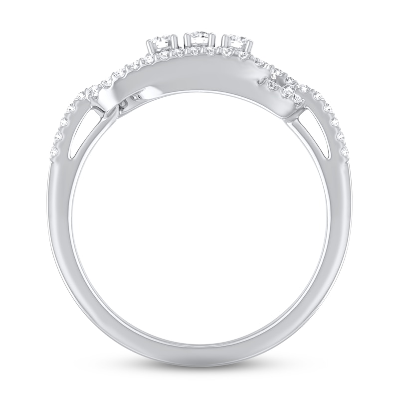 Main Image 2 of Diamond Three-Stone Ring 1/3 ct tw Round-cut 10K White Gold