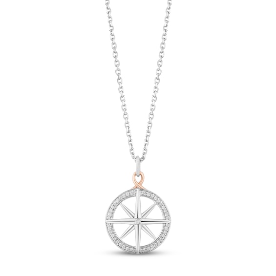 Kay Hallmark Diamonds Compass Necklace 1/8 ct tw Sterling Silver & 10K Rose Gold 18"