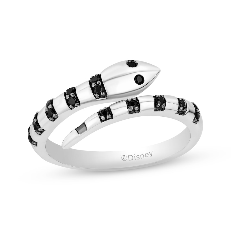 Disney Treasures The Nightmare Before Christmas Black Diamond Snake Ring 1/6 ct tw Sterling Silver with 360