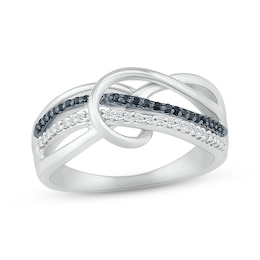 Black & White Diamond Twist Ring 1/6 ct tw Round-cut Sterling Silver