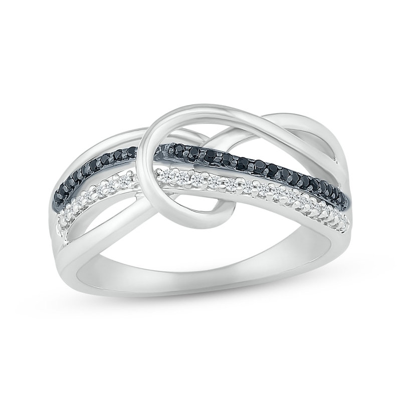 Main Image 1 of Black & White Diamond Twist Ring 1/6 ct tw Round-cut Sterling Silver