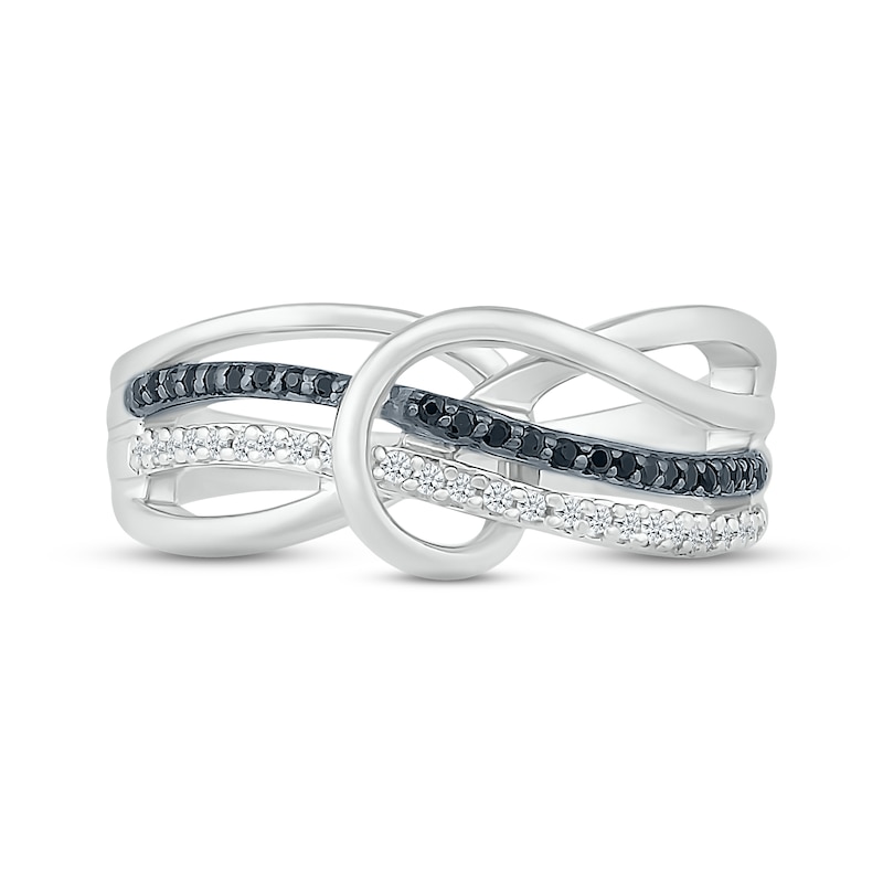 Main Image 2 of Black & White Diamond Twist Ring 1/6 ct tw Round-cut Sterling Silver
