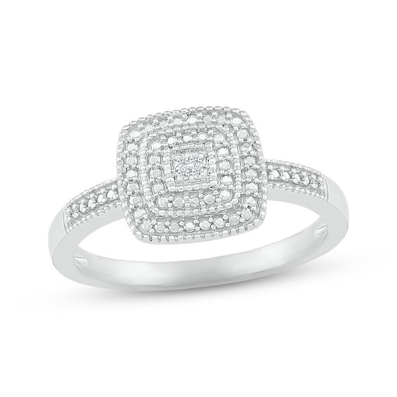 Diamond Accent Milgrain Cushion-Shaped Ring Sterling Silver