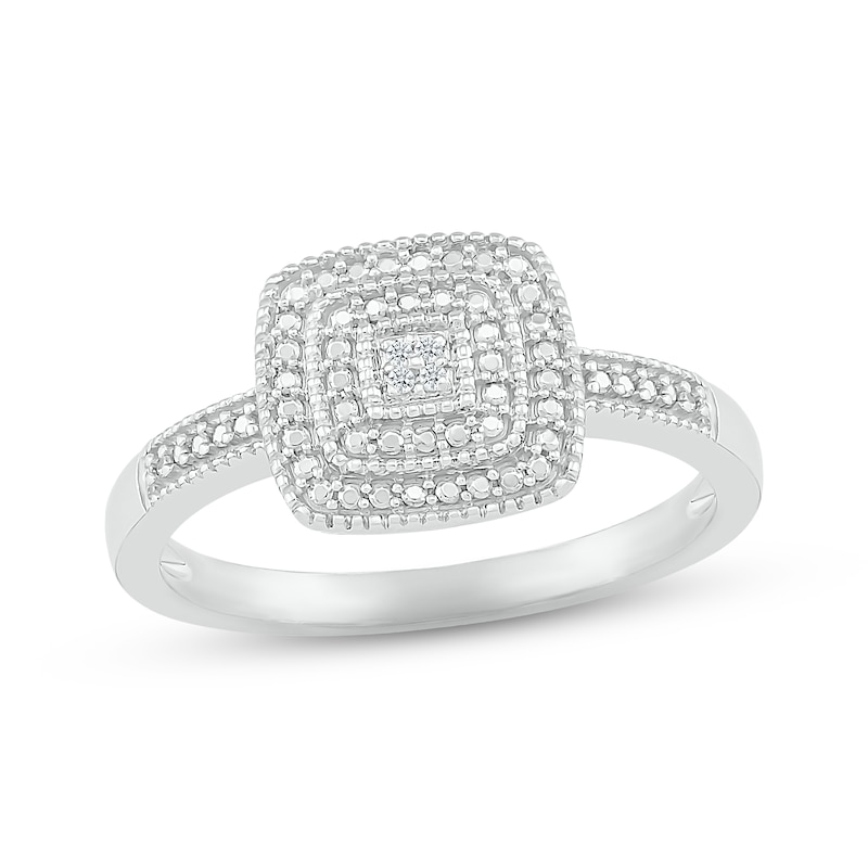 Diamond Milgrain Cushion Ring Sterling Silver