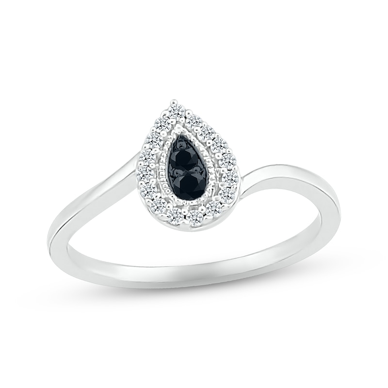 Black & White Diamond Ring 1/6 ct tw Pear & Round-cut Sterling