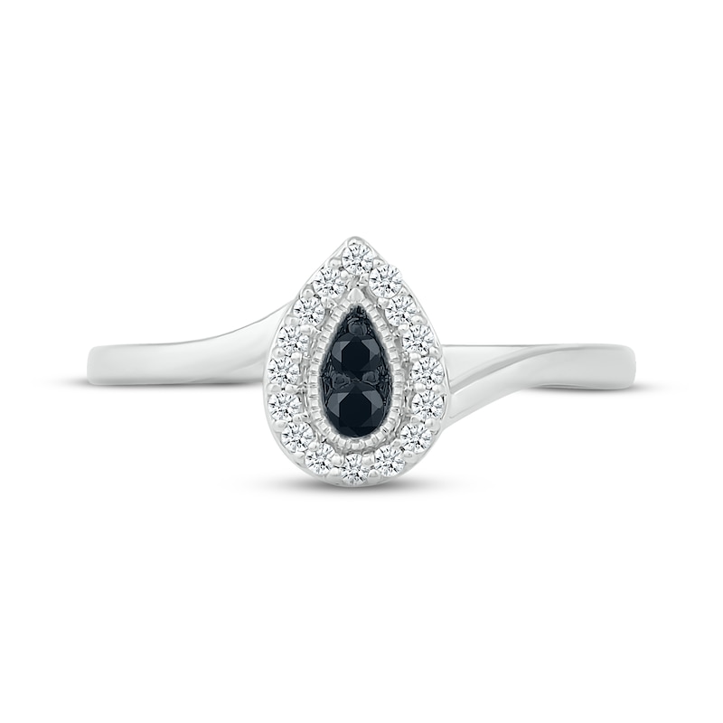 Black & White Diamond Ring 1/6 ct tw Pear & Round-cut Sterling