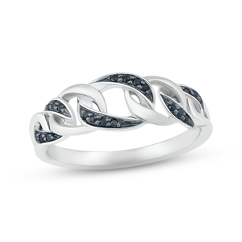 Main Image 1 of Black Diamond Link Ring 1/10 ct tw Round-cut Sterling Silver