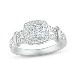Diamond Split Cushion Ring 1/6 ct tw Round-cut Sterling Silver