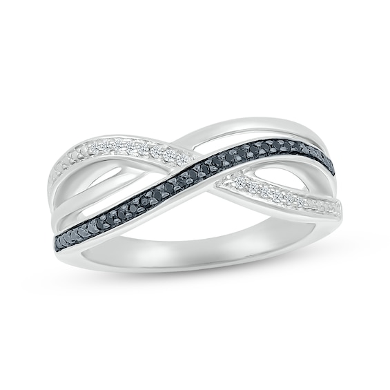 Black & White Diamond Crisscross Ring 1/10 ct tw Round-cut Sterling Silver