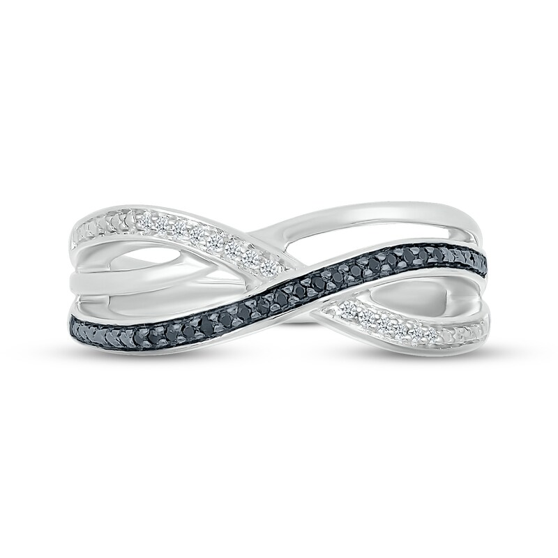 Black & White Diamond Crisscross Ring 1/10 ct tw Round-cut Sterling Silver