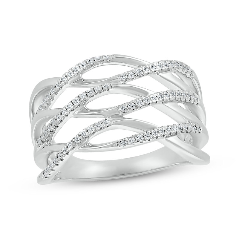 Diamond Wide Band Waves Ring 1/6 ct tw Round-cut Sterling Silver