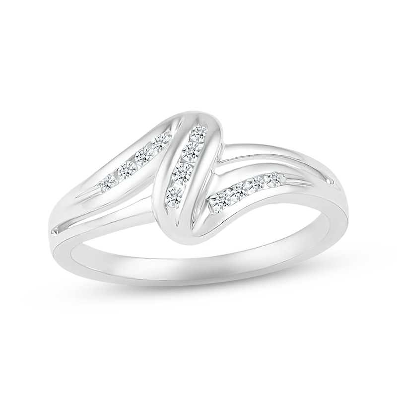 Main Image 1 of Diamond Ribbon Ring 1/6 ct tw Round-cut Sterling Silver