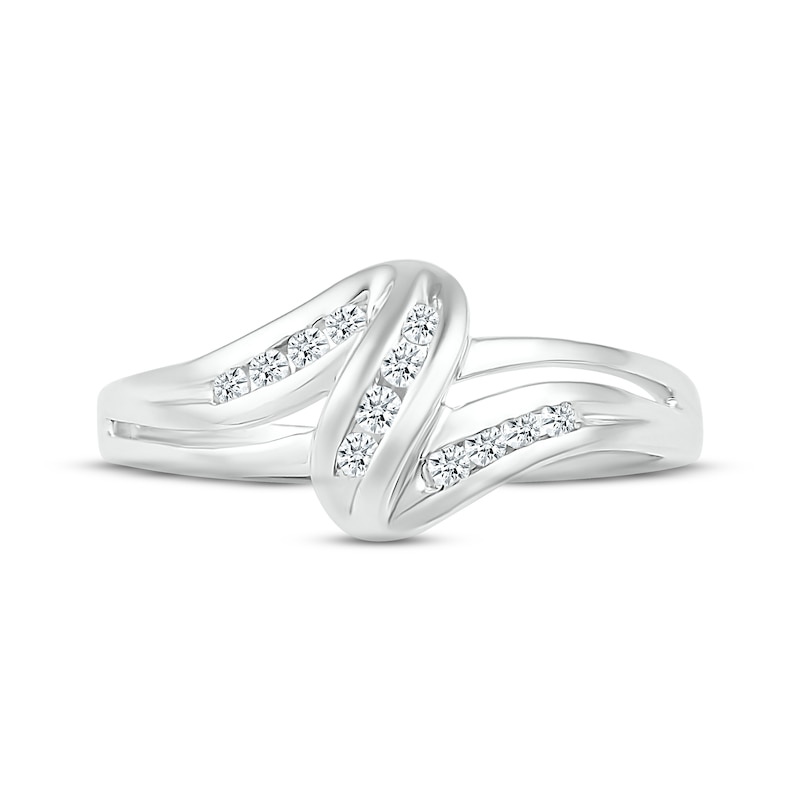 Diamond Ribbon Ring 1/6 ct tw Round-cut Sterling Silver