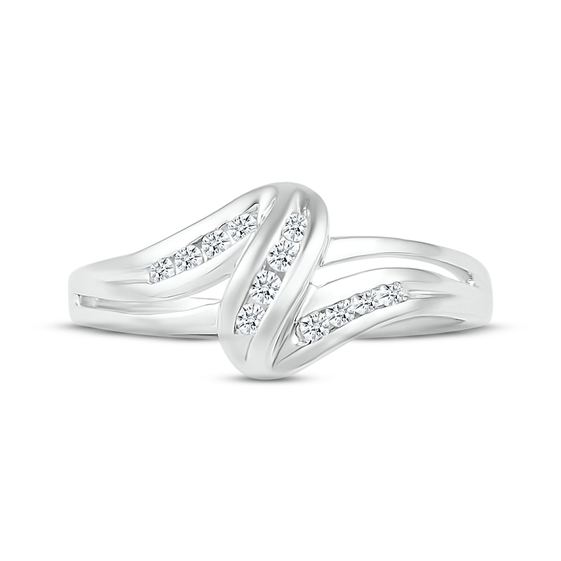 Main Image 2 of Diamond Ribbon Ring 1/6 ct tw Round-cut Sterling Silver