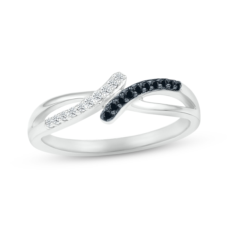 Black & White Diamond Bypass Ring 1/15 ct tw Round-cut Sterling Silver