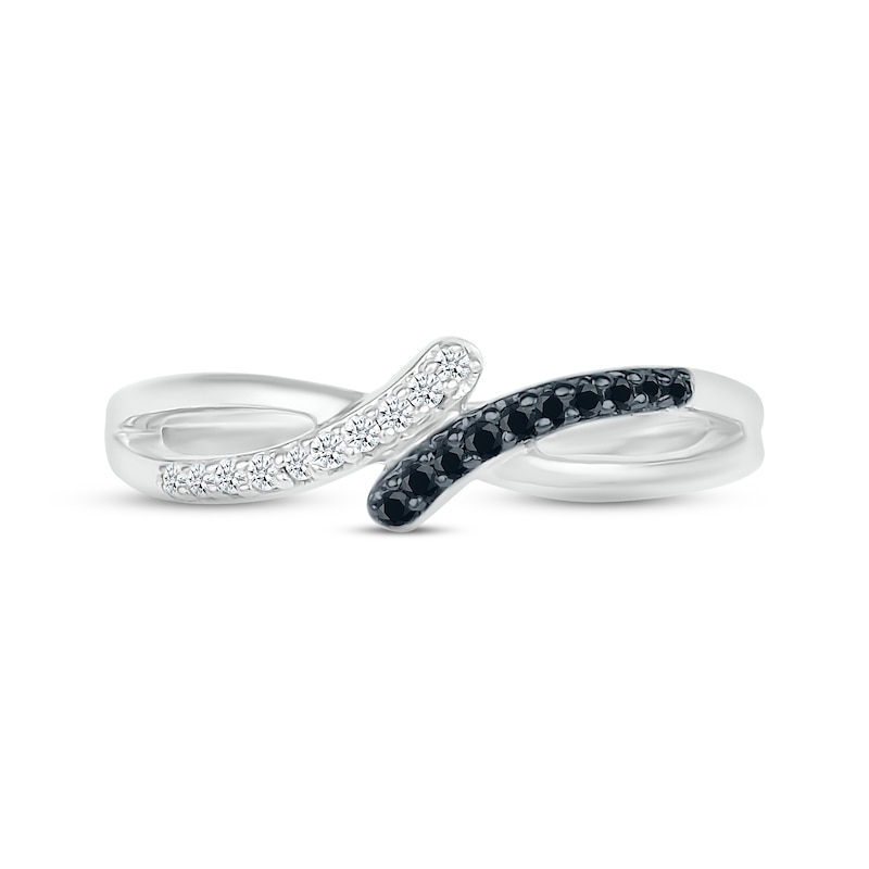 Black & White Diamond Bypass Ring 1/15 ct tw Round-cut Sterling Silver