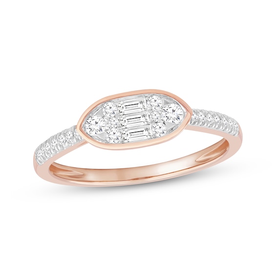 Multi-Diamond Center Ring 1/3 ct tw Baguette & Round-cut 10K Rose Gold