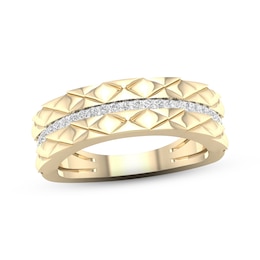 Diamond Stripe Quilted Ring 1/6 ct tw Round-cut 10K Yellow Gold