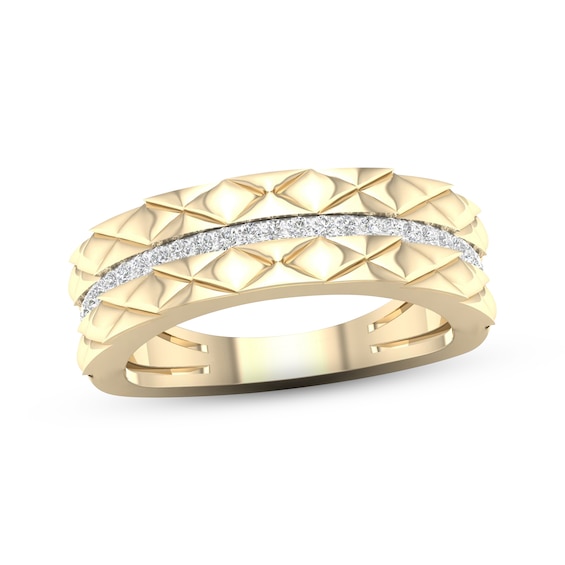Diamond Stripe Quilted Ring 1/6 ct tw Round-cut 10K Yellow Gold