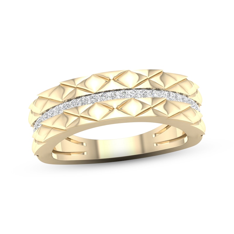 Main Image 1 of Diamond Stripe Quilted Ring 1/6 ct tw Round-cut 10K Yellow Gold