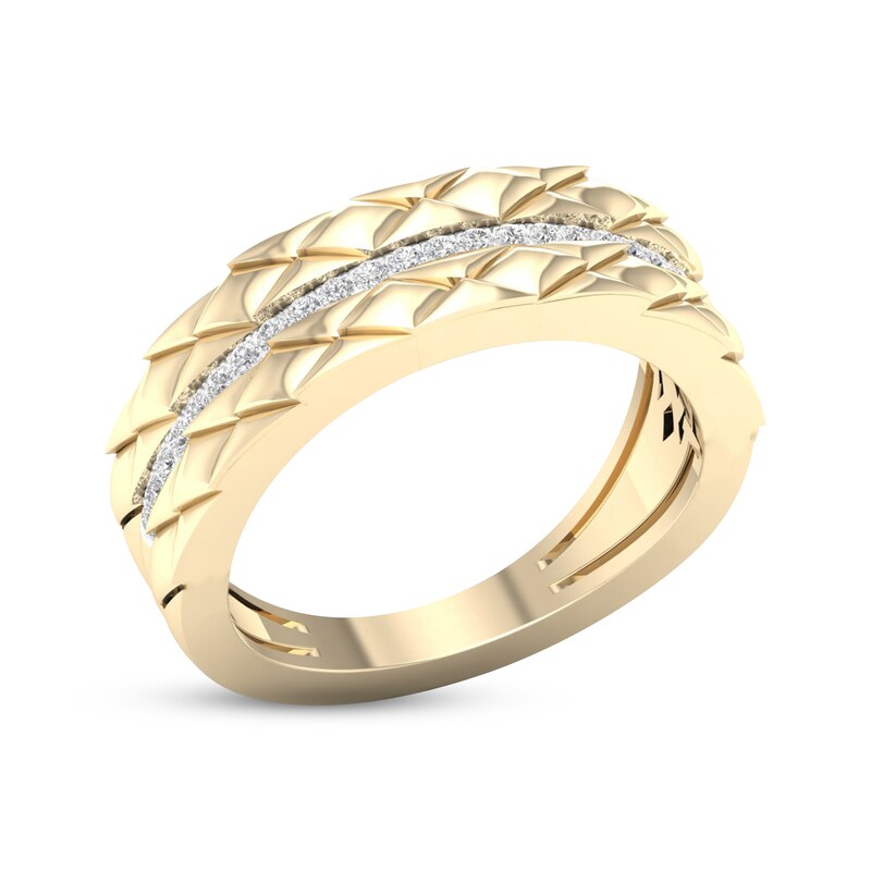 Main Image 2 of Diamond Stripe Quilted Ring 1/6 ct tw Round-cut 10K Yellow Gold