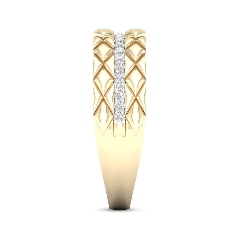 Main Image 3 of Diamond Stripe Quilted Ring 1/6 ct tw Round-cut 10K Yellow Gold