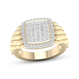 Multi-Diamond Center Cushion Scale Ring 1/2 ct tw Round-cut 10K Yellow Gold