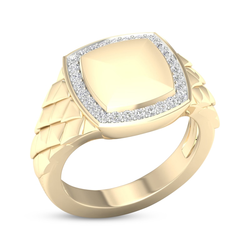 Main Image 2 of Diamond Smooth Cushion Signet Ring 1/5 ct tw Round-cut 10K Yellow Gold
